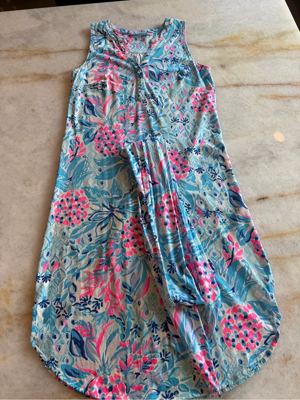 Lilly Pultizer Naila Pima Cotton Midi Dress with belt - Zanzibar Blue Party Prin